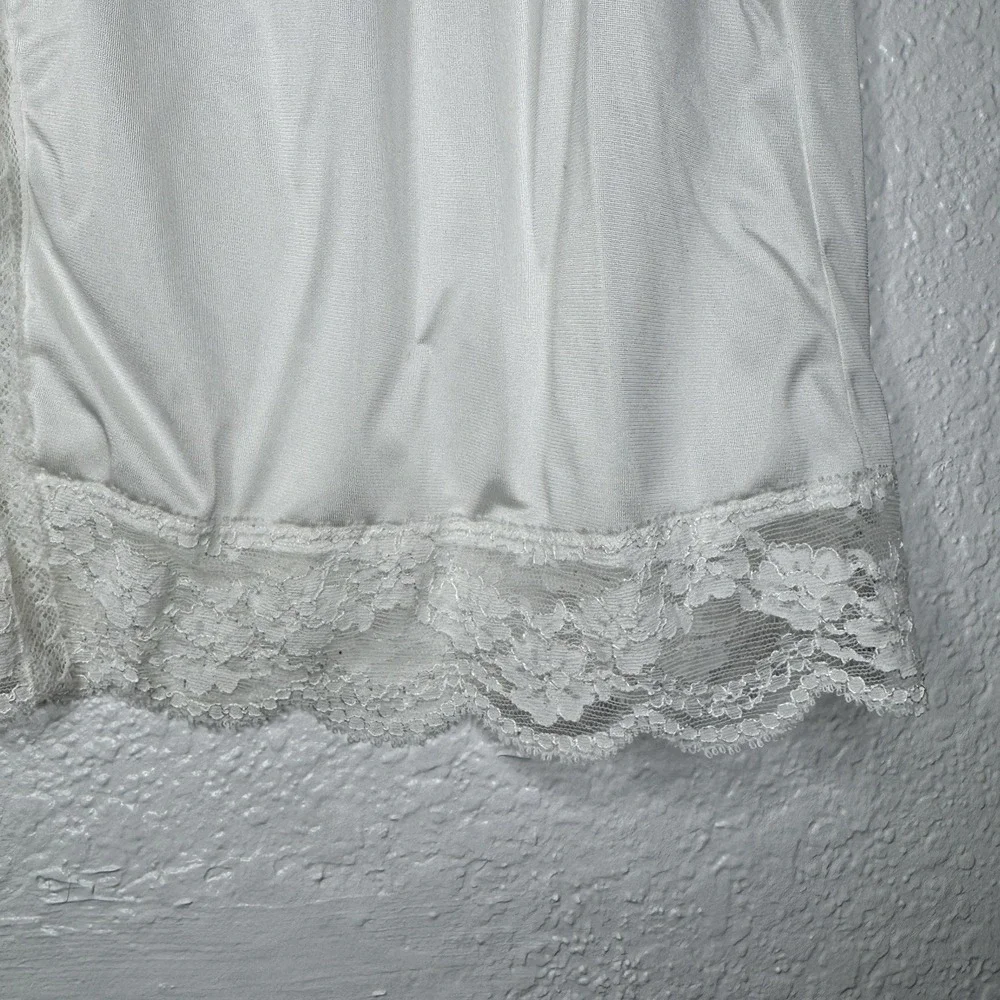 Vintage OLGA White Nylon Silky Shiny Half Dress Slip Skirt Small Lace Hemline - Picture 6 of 8